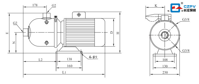 臥式多級(jí)離心泵外形尺寸圖 臥式多級(jí)離心泵外形尺寸圖
